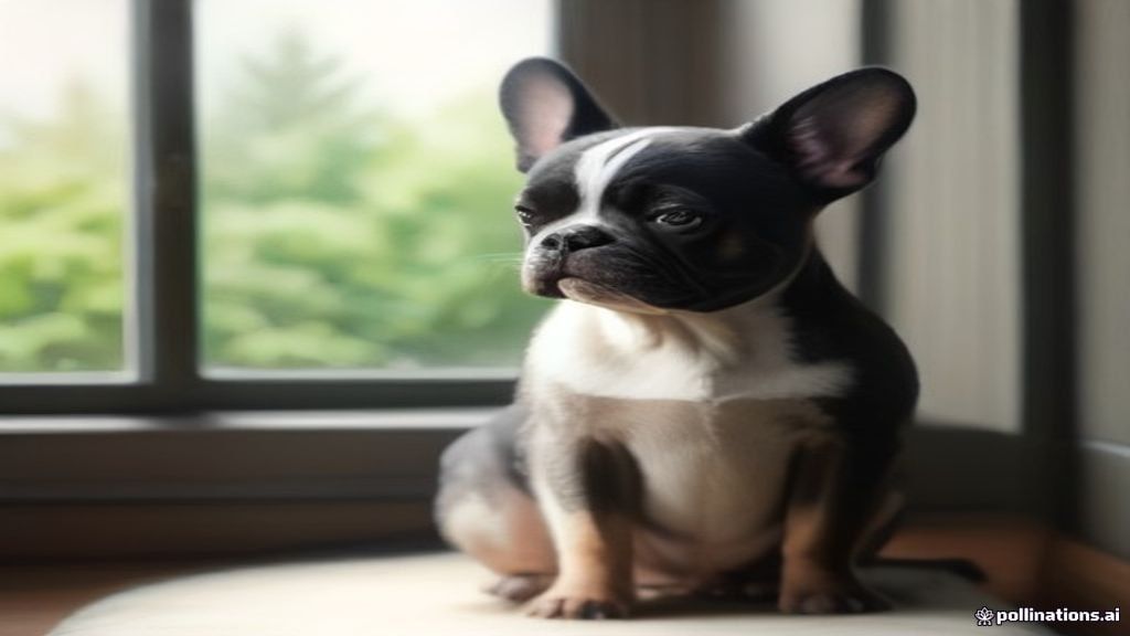 French bulldog barking at doorbell by the front door, training to stay calm.
